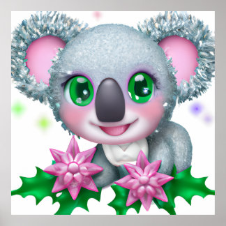 Poster Urso Kawaii Koala, bonito, com flores