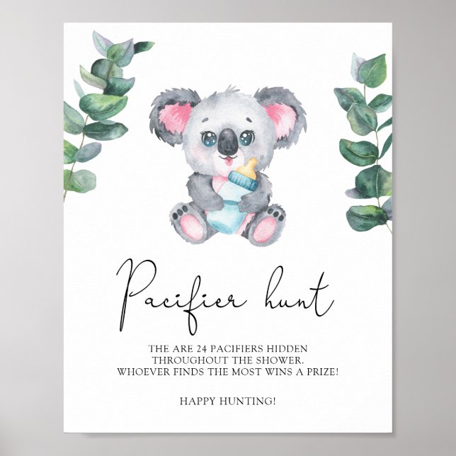 Poster Urso Koala - caça chupeta jogo para chá de bebê (Frente)