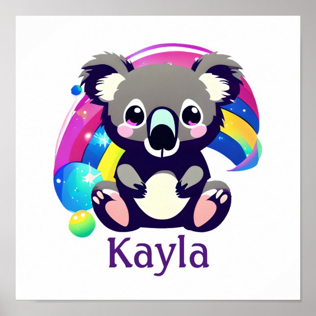 Poster Urso Koala Personalizado e Arco-íris (Frente)