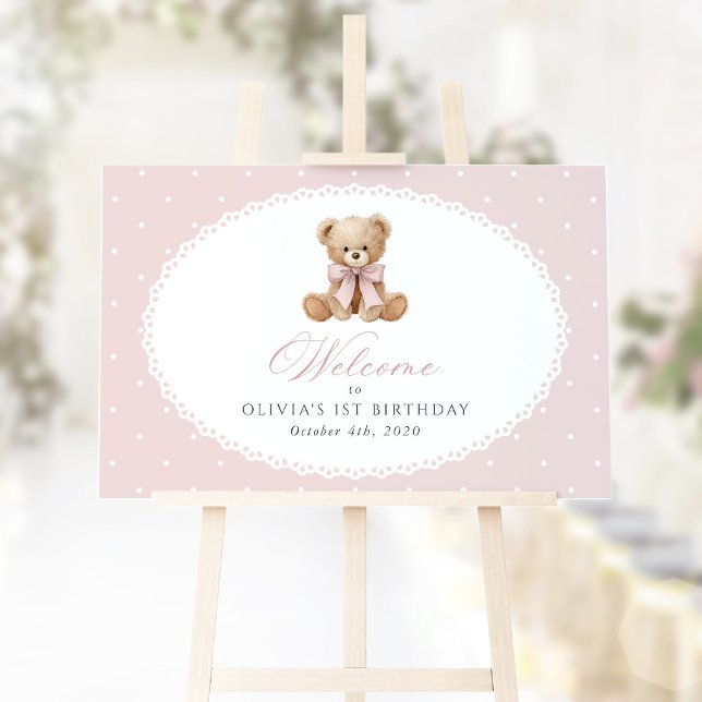 Poster Urso, Laço, Bolinhas Cor-de-Rosa, Bem-vindo ao Pri (Criador carregado)