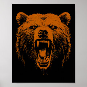 Poster Urso Laranja Bravo Urso Pardo Hiking Acampamento A