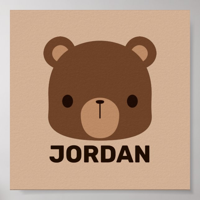 Poster Urso Marrom Pequeno e Fofo com Nome Personalizado (Frente)