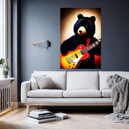 Poster Urso marrom tocando violão | Arte AI