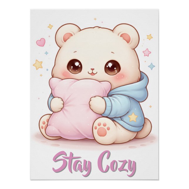 Póster Urso Mochi de Abraço Almofada Estilo Fofo Kawaii  (Frente)