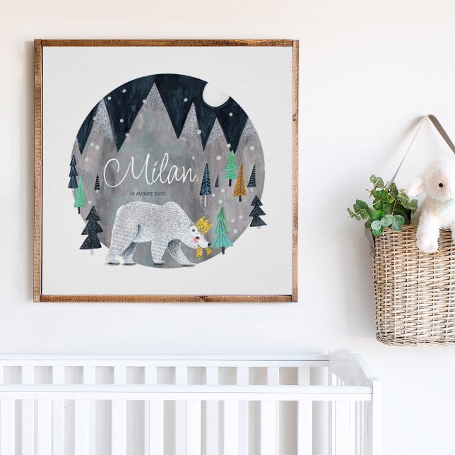 Poster Urso montanhas de inverno lua  (Criador carregado)