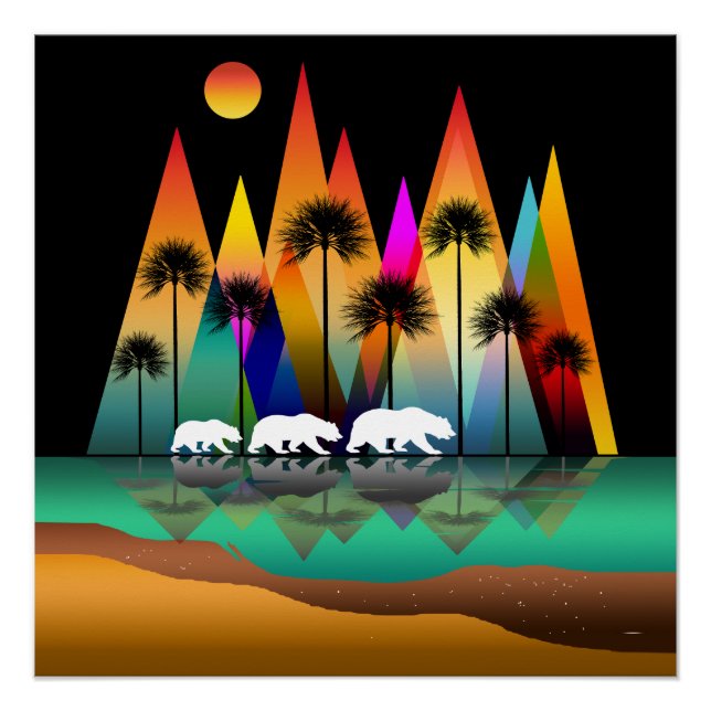 Póster Urso Na Floresta Montanhas Modernas (Frente)