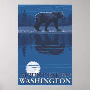 Póster Urso na Lua - Monte Baker, Washington