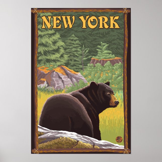 Póster Urso Negro de Nova York na Floresta (Frente)