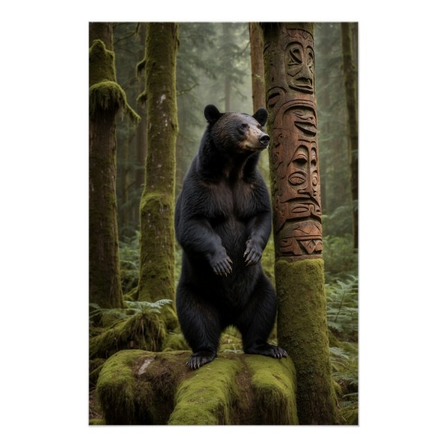 Póster Urso Negro e Arte da Vida Selvagem Totem Polos (Frente)