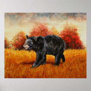 Poster Urso Negro na Floresta do outono