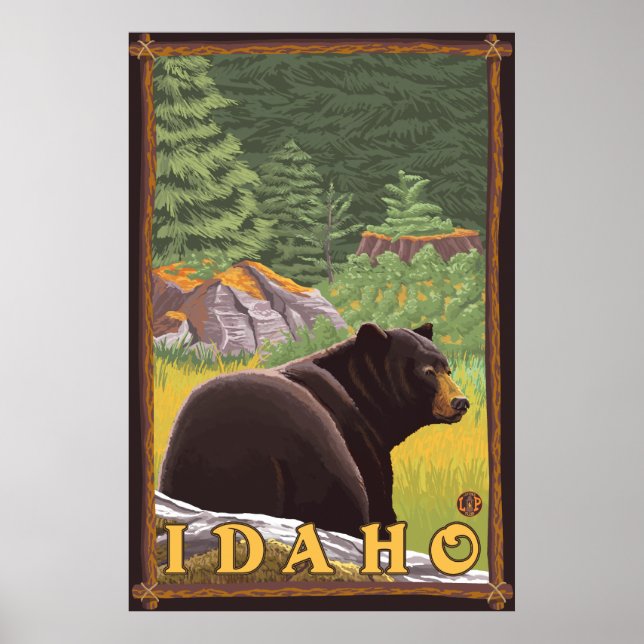 Póster Urso Negro na Floresta - Idaho (Frente)