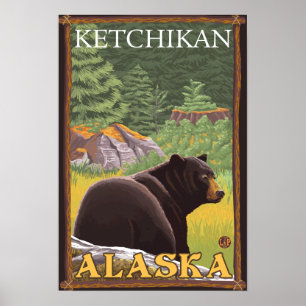Póster Urso Negro na Floresta - Ketchikan, Alaska