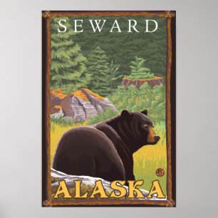 Poster Urso Negro na Floresta - Sentem, Alasca