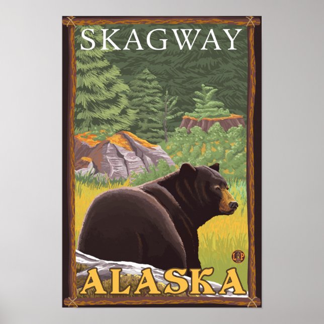 Póster Urso Negro na Floresta - Skagway, Alasca (Frente)