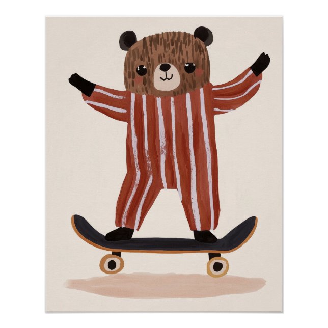 Póster Urso no skate, arte na parede de viveiro, quarto p (Frente)