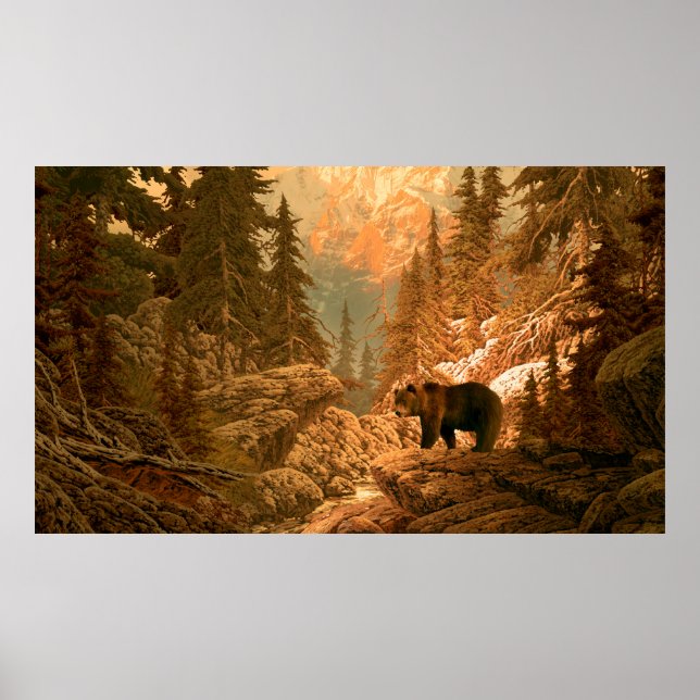 Poster Urso no Urso Montanhento Rochoso,castanho,animal,g (Frente)