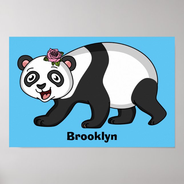 Poster Urso panda bonito e feliz com desenho animado (Frente)