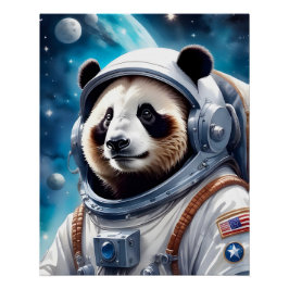 Póster Urso Panda Bonito em Astronauta no Espaço Exterior