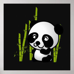 Póster Urso panda branco e preto num bosque de bambu.