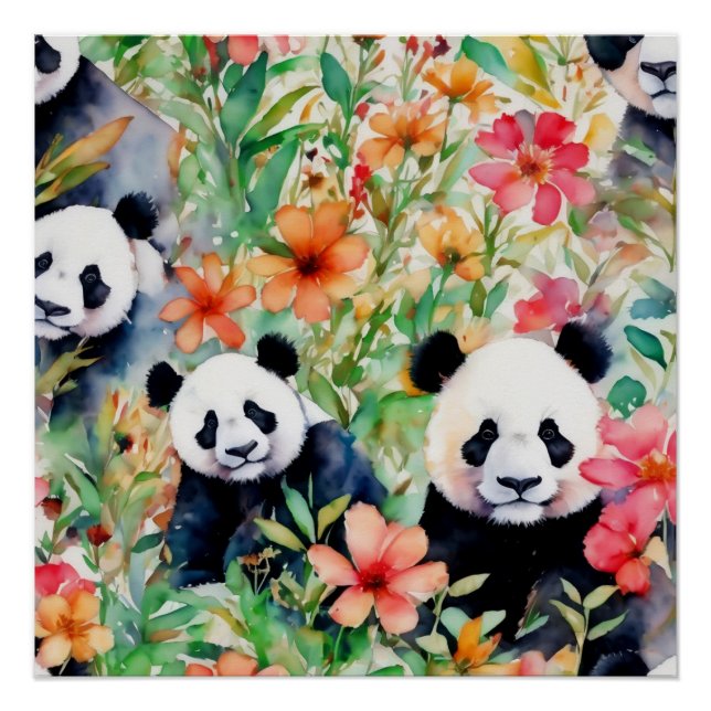 Póster Urso Panda de Aquarela (Frente)