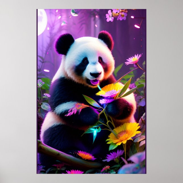 Poster Urso Panda e Flores (Frente)