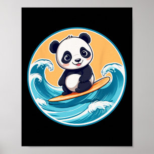 Poster Urso Panda Fofo Surfando Uma Onda Crianças E Adult