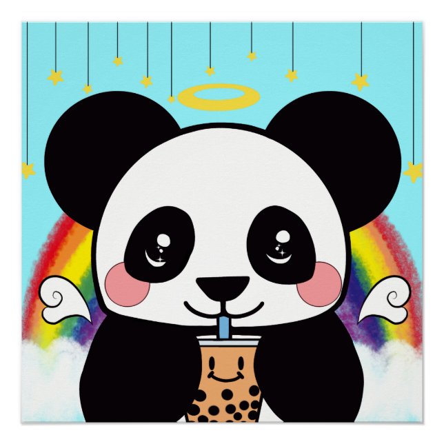Póster Urso Panda Kawaii Boba  (Frente)