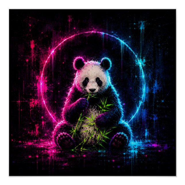 Póster Urso Panda Neon (Frente)
