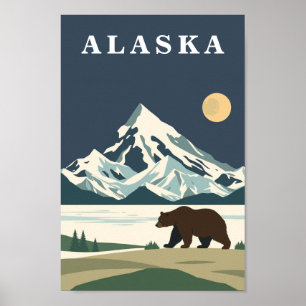 Poster Urso Pardo de Viagens Antigas do Alasca