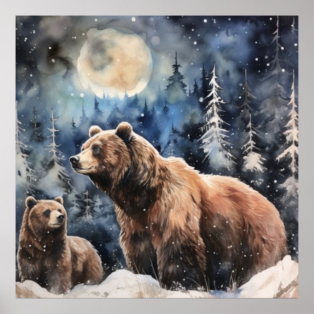 Poster Urso Pardo e Bebê (Frente)