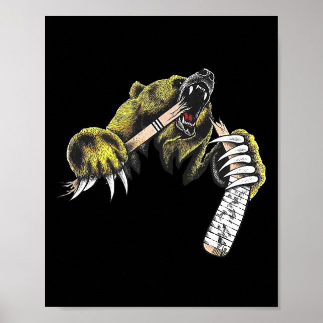 Poster Urso Pardo Explodindo Embora Bastão de Hóquei Mord (Frente)