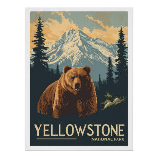 Póster Urso Pardo no Parque Nacional de Yellowstone