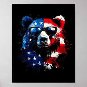 Poster Urso Patriótico Bandeira Americana Urso Pardo 4 De