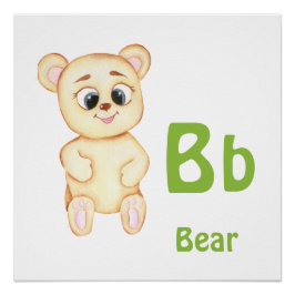 Póster Urso personalizar ABC: Letra B - Adicione seu Nome
