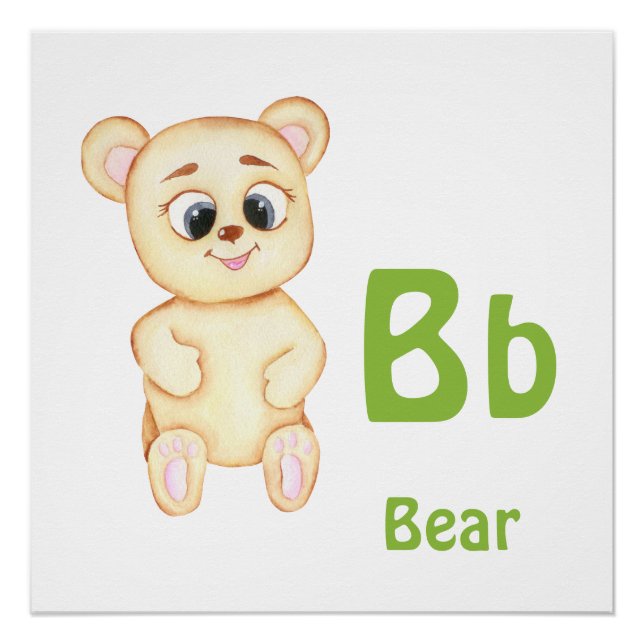 Póster Urso personalizar ABC: Letra B - Adicione seu Nome (Frente)