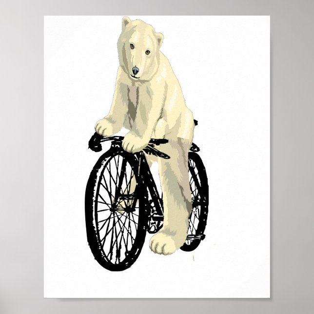 Poster Urso Polar Andando de bicicleta, Urso Engraçado (Frente)