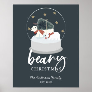 Poster Urso Polar Árvore de Natal Marinho Azul
