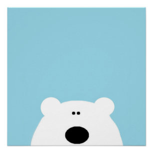 Póster Urso Polar Azul Arte Cartoon