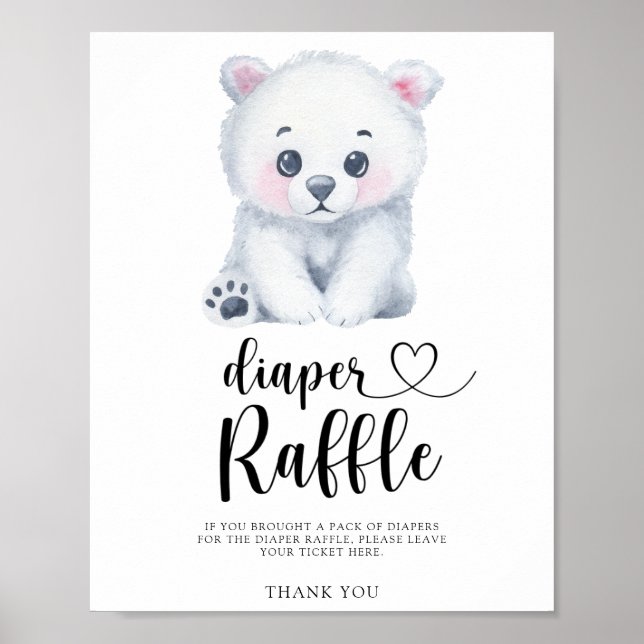 Poster Urso polar bebê - cartaz de rifa de fralda (Frente)
