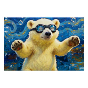 Póster Urso Polar Bebê Fofo Rodeado Por Bolhas