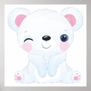 Poster Urso Polar Bebê Vidente Por Aquarela
