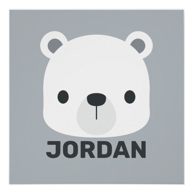 Póster Urso Polar Bonito com Nome Personalizado (Frente)