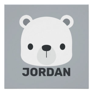 Póster Urso Polar Bonito com Nome Personalizado