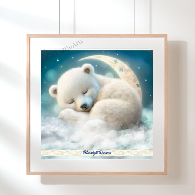 Poster Urso Polar Bonito Dormindo na Lua em Arte de Nuven (Criador carregado)