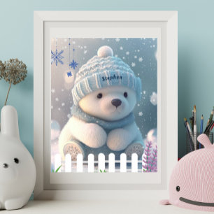 Poster Urso Polar Bonito na Arte Personalizada do Chapéu