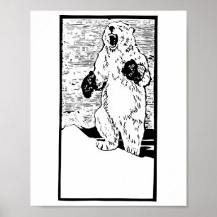 Poster Urso Polar Boxeado Combatendo Engraçado Com O Aque