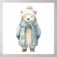 Urso polar com cachecol e jaqueta