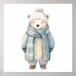 Poster Urso polar com cachecol e jaqueta