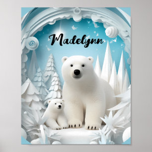 Poster Urso Polar com Oceano Ártico Cub White Winter