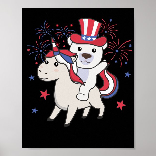 Poster Urso Polar Com Unicórnio Em 4 De Julho (Frente)